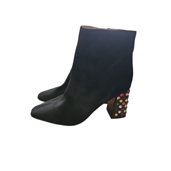 Betsey Johnson Vita 7.5 M Black Velvet High Heel Ankle Booties jewel block heels - Picture 3 of 6